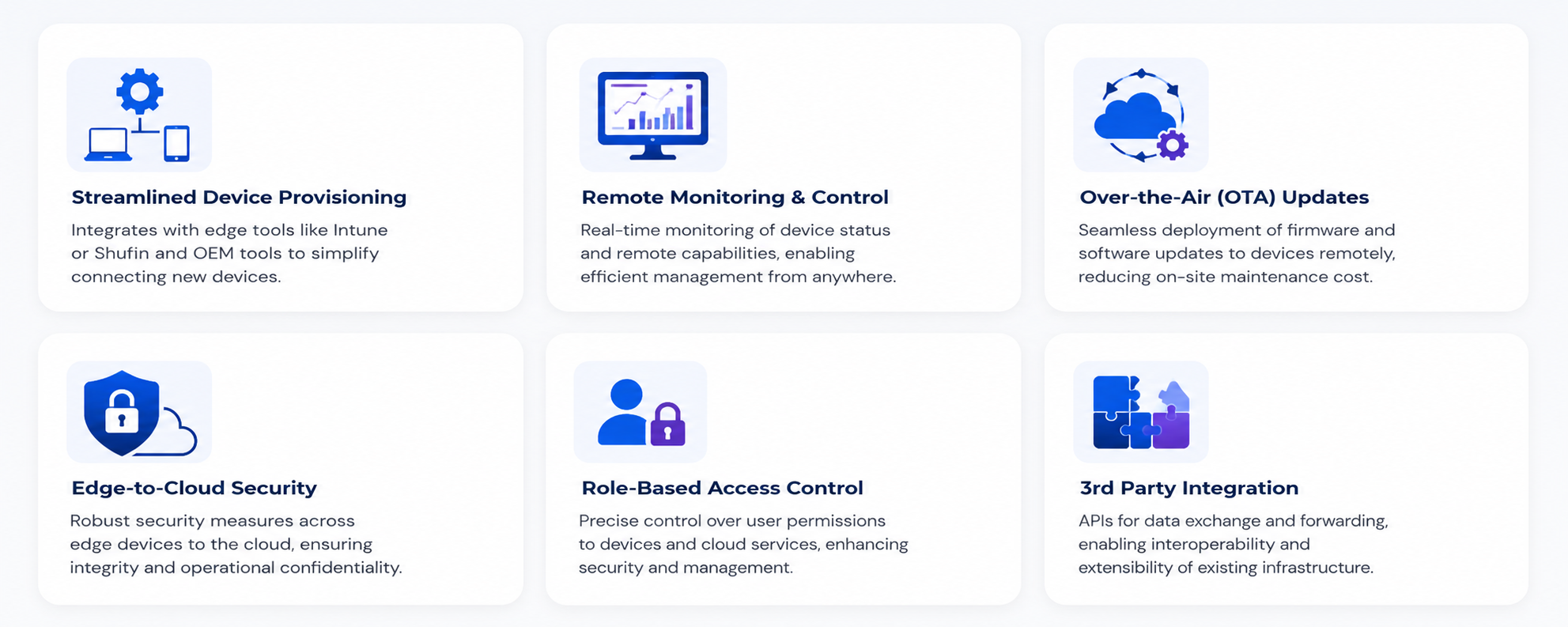 Comprehensive device management from edge to cloud features